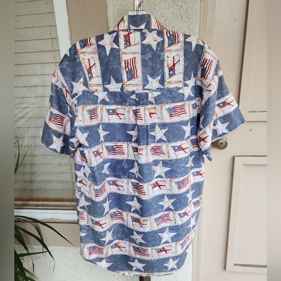 SMALL men Chaps RALPH LAUREN American Flag patriotic button short sleeve shirt - Picture 11 of 15
